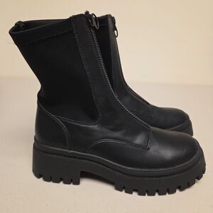 Wild Fable Womens Nesta Combat Boots Black Size 7 Goth Biker Zipper Pull On NEW